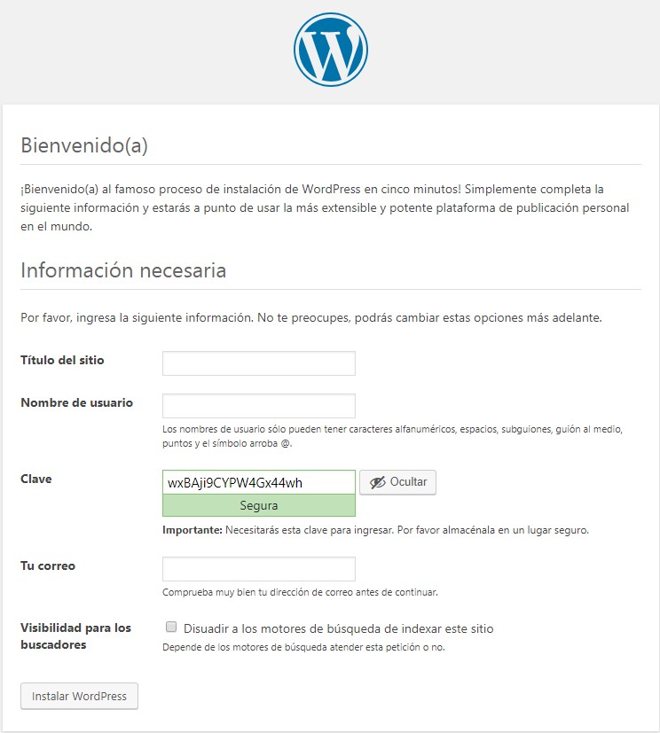 Instructivo instalación de wordpress