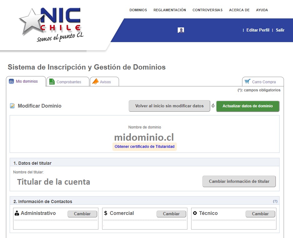 configuración dns en nic.cl