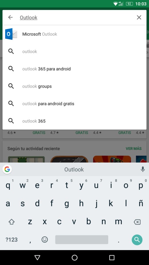 Configuración de correos en el dispositivo movil