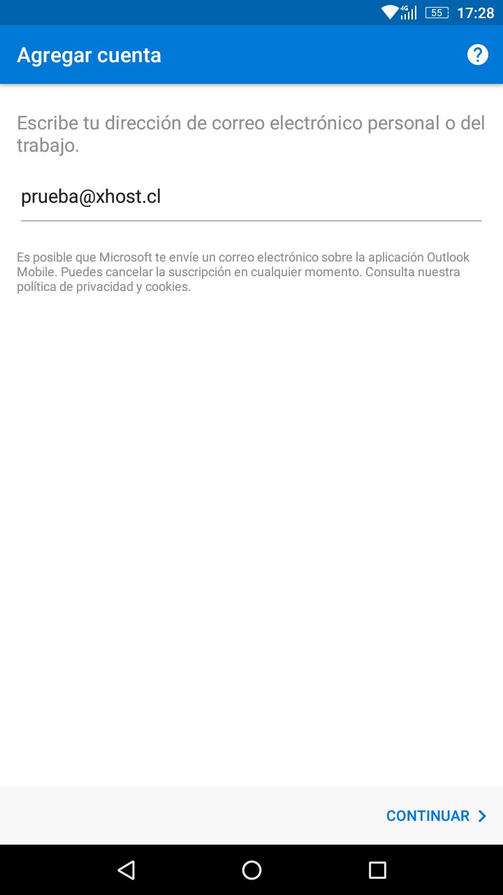 Configuración de correos en el dispositivo movil