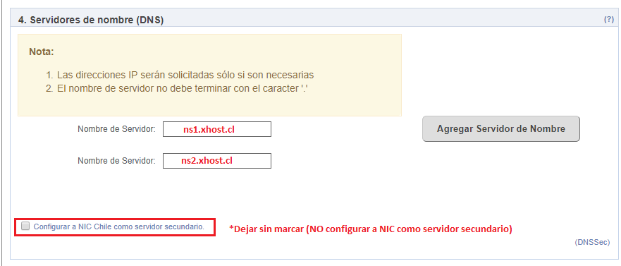 configuración dns en nic.cl